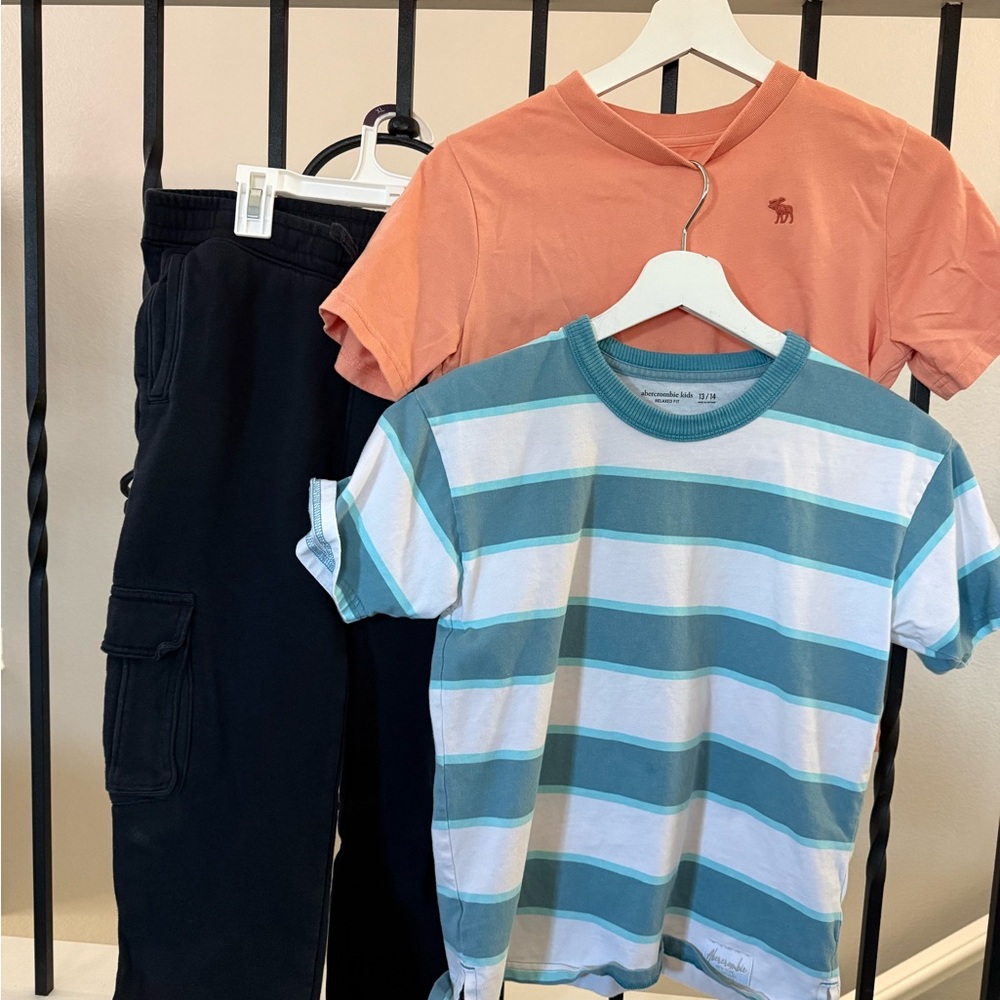 Abercrombie Kids Coral and Teal Striped Tees - Picture 3 of 3